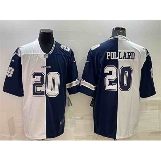 Men Dallas Cowboys 20 Tony Pollard Navy White Split Vapor Untouchable Limited Stitched Jersey